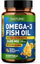 Construit par la nature Omega 3 Huile de poisson Gels mous - 2400 mg Huile de poisson, 1440 mg Omega 3, 864 mg EPA, 576 mg DHA - Supplément supplémentaire de soutien à la santé cérébrale et cardiaque - 60 Softgels