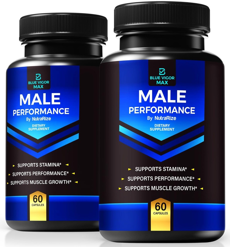 (2 Pack) Blue Vigor Max Pills pour les hommes, Formule tout naturel pour la condition physique masculine et l'endurance, Capsules Premium pour la nutrition quotidienne, la performance et l'énergie, Supplément officiel pour l'homme (120 Capsules)