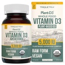 Vitamine biologique D3 5 000 UI - 100 % d'aliments entiers et forme de cholecalciférol à base végétale, 100 % de Vitamine végétale D - Enrichie avec complexe prébiotique et superalimentaire – bio, végétalien, OGM et sans gluten (60 capsules)