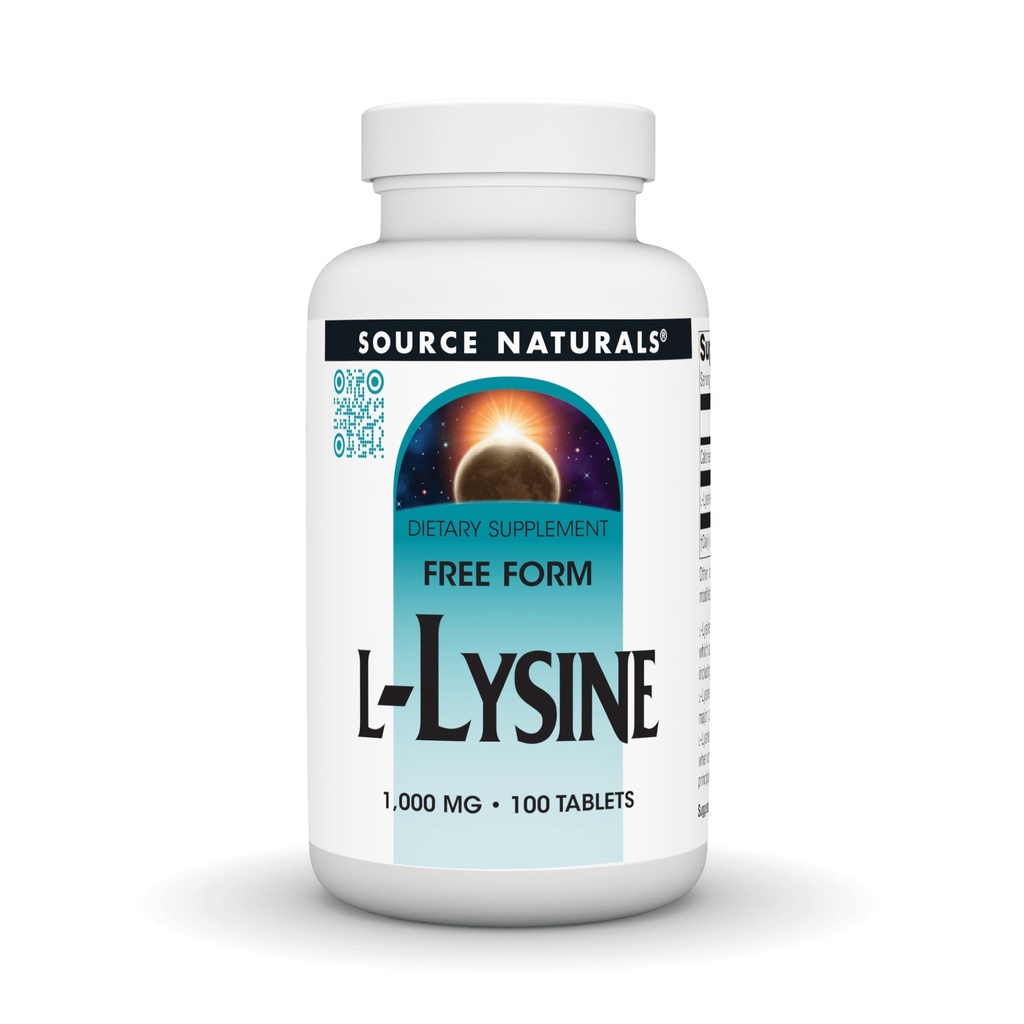 Source Naturals Free-Form L-Lysine Free Form, 1,000 mg - 100 Tablets | Amino Acid Supplement Supports Energy Production & Collagen Formation