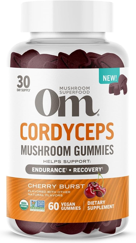 OM MUSHROOM SUPERFOOD Cordyceps Gummies, États-Unis Champignons biologiques cultivés, supports, endurance, énergie, et récupération, 60 comte, 30 portions Gummy suppléments