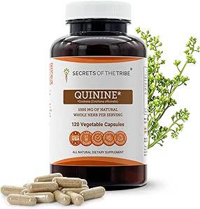Secrets de la Tribe Quinine Capsules 1000 mg Wildcrafted Quinine (Cinchona officinalis) Barque séchée, supplément de soutien de la crampe des jambes (120 capsules)