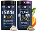 (Bundle) L Tyrosine 1000mg & Glutathion liposomique 1750mg - All-Natural Focus, énergie et soutien du foie - Non-OGM, sans gluten, végétalien - 270 capsules Total