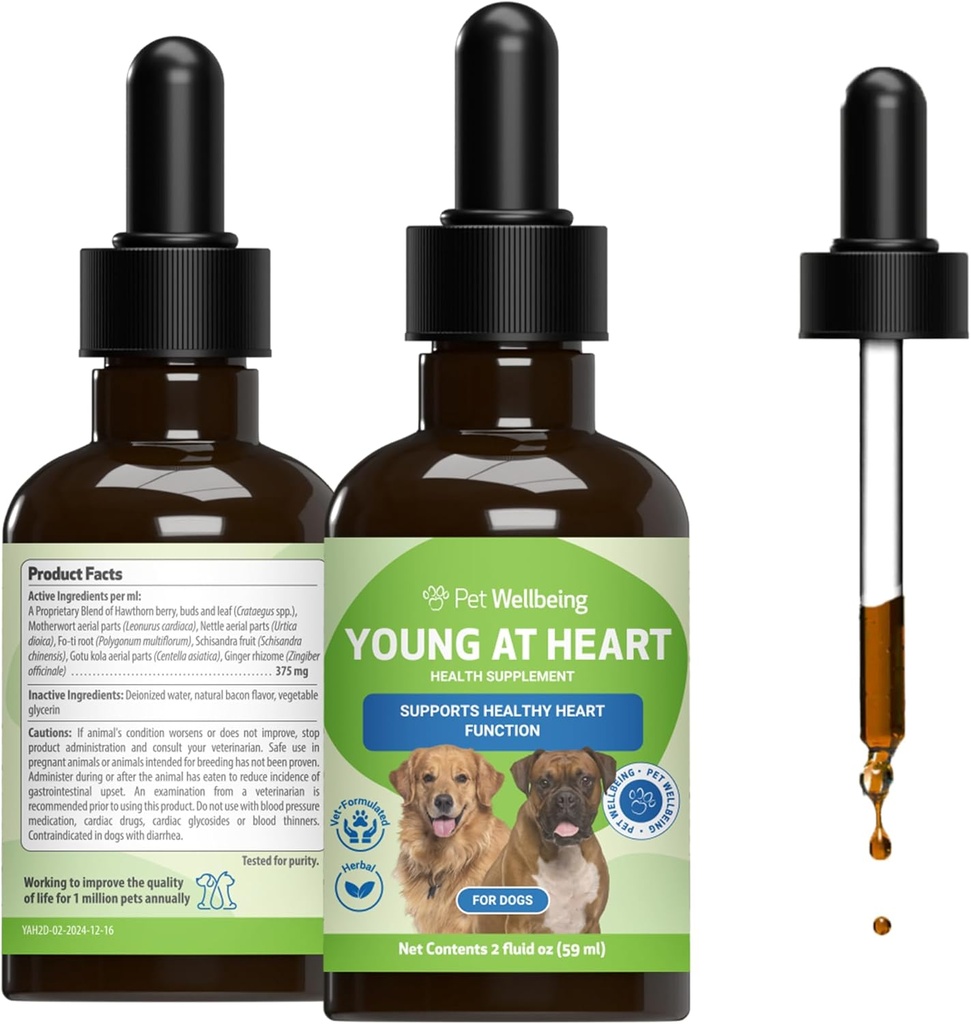 Pet Wellbeing Young at Heart for Dogs - Heart Health, Circulatory & Cardiovascular System, Hawthorn, Motherwort, Schisandra - Veterinarian-Formulated Herbal Supplement 2 fl oz (59 ml)
