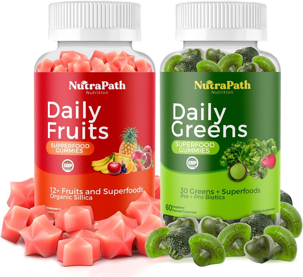 Superfood Fruits et légumes Gummies (120 Chews), 12+ Superfruits et 30 légumes, Fruits et herbes, Vitamines de fruits et légumes, non OGM, à base de pectines, sans gluten