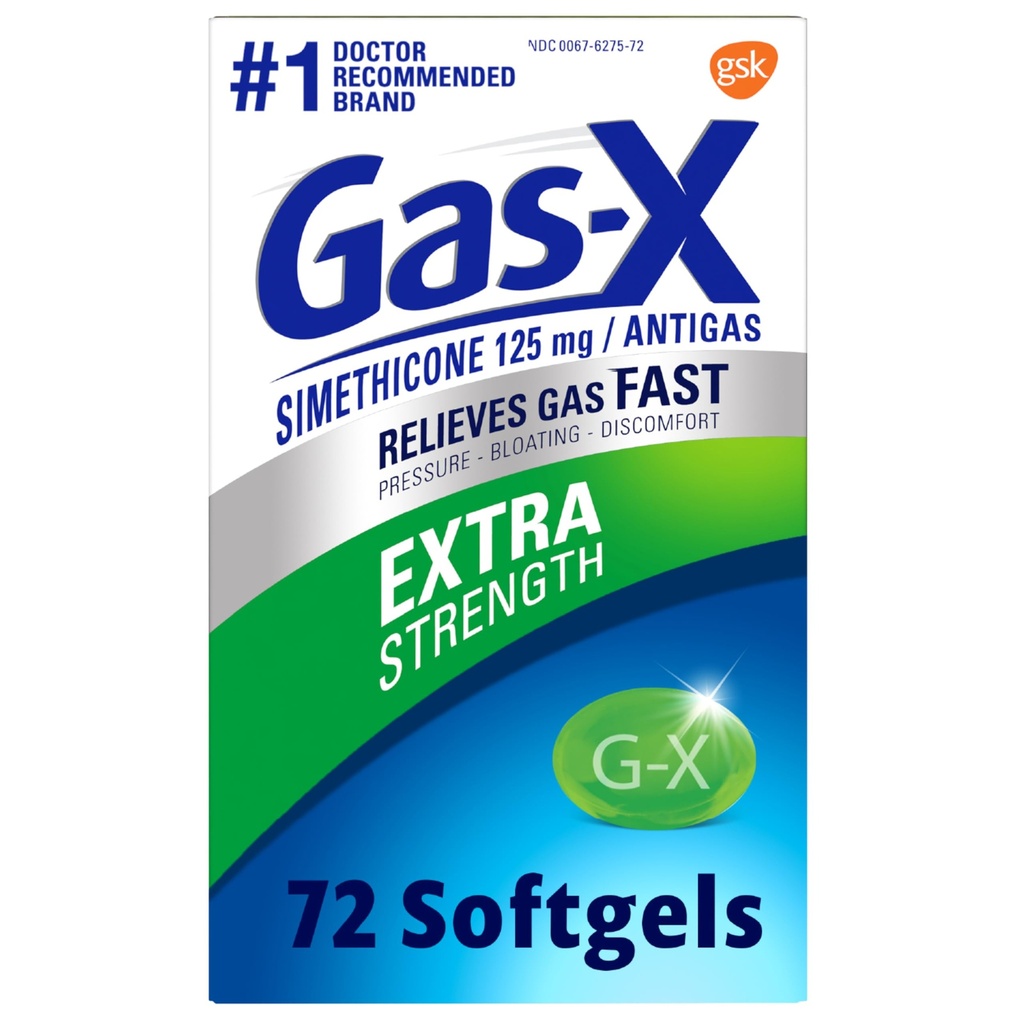 Gas-X Extra Strength Gas Relief Softgels with Simethicone 125 mg for Bloating Relief - 72 Count