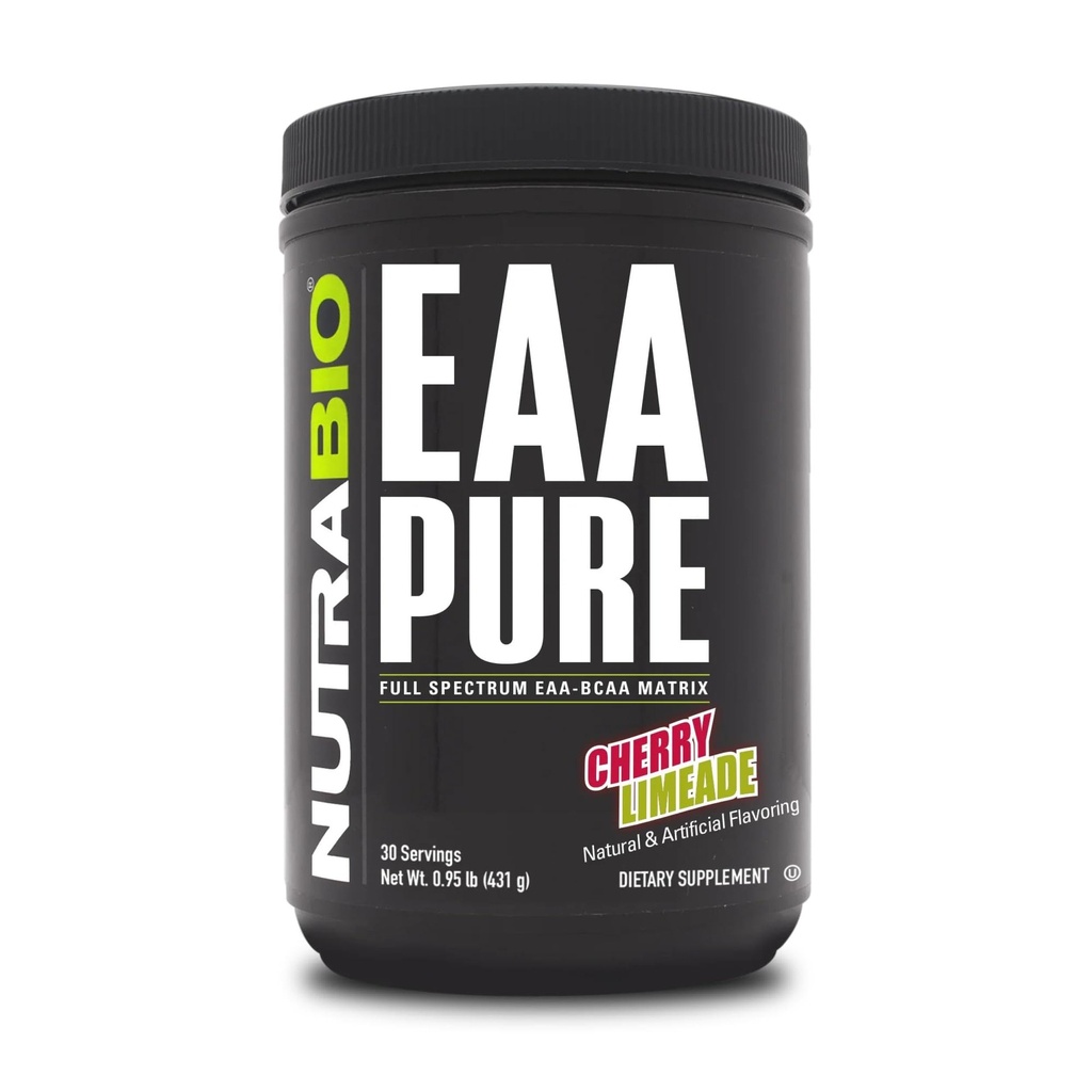 NutraBio – EAA Pure – 9 acides aminés – Réparation et récupération musculaires, 30 portions, Limeade de cerise – Pré ou post entraînement – Récupération toute la journée