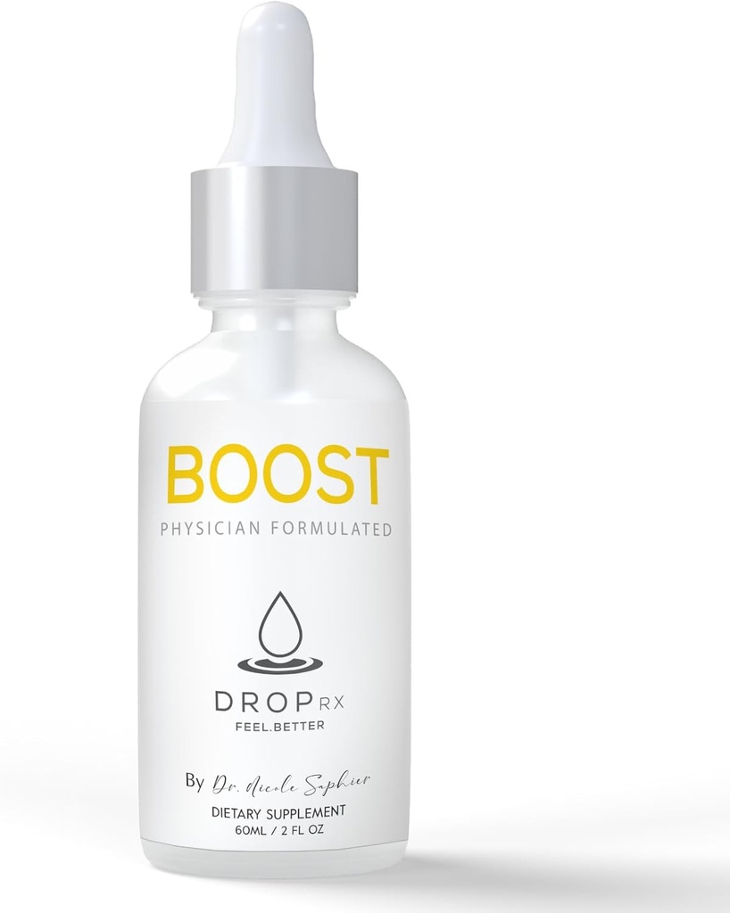 DropRx Boost by Dr Nicole Saphier – Maca Root, Ashwagandha, Lions Mane & Peppermint Leaf Extract pour le soutien de la vitalité, non-OGM, végétalien, sans gluten, casher, fabriqué aux États-Unis (2 Fl Oz)