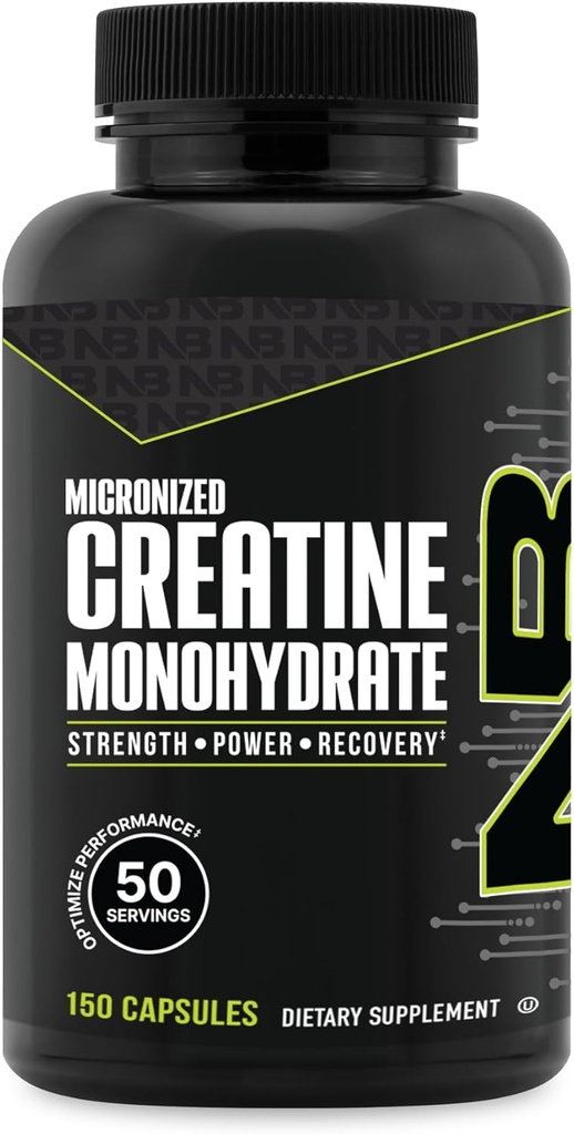 NutraBio Pure Micronized Creatine Monohydrate Capsules, pilules de créatine, soutient l'énergie musculaire en vrac, la récupération et la force - Keto Friendly, Kosher, Creatine complément nutritionnel pour les hommes et les femmes