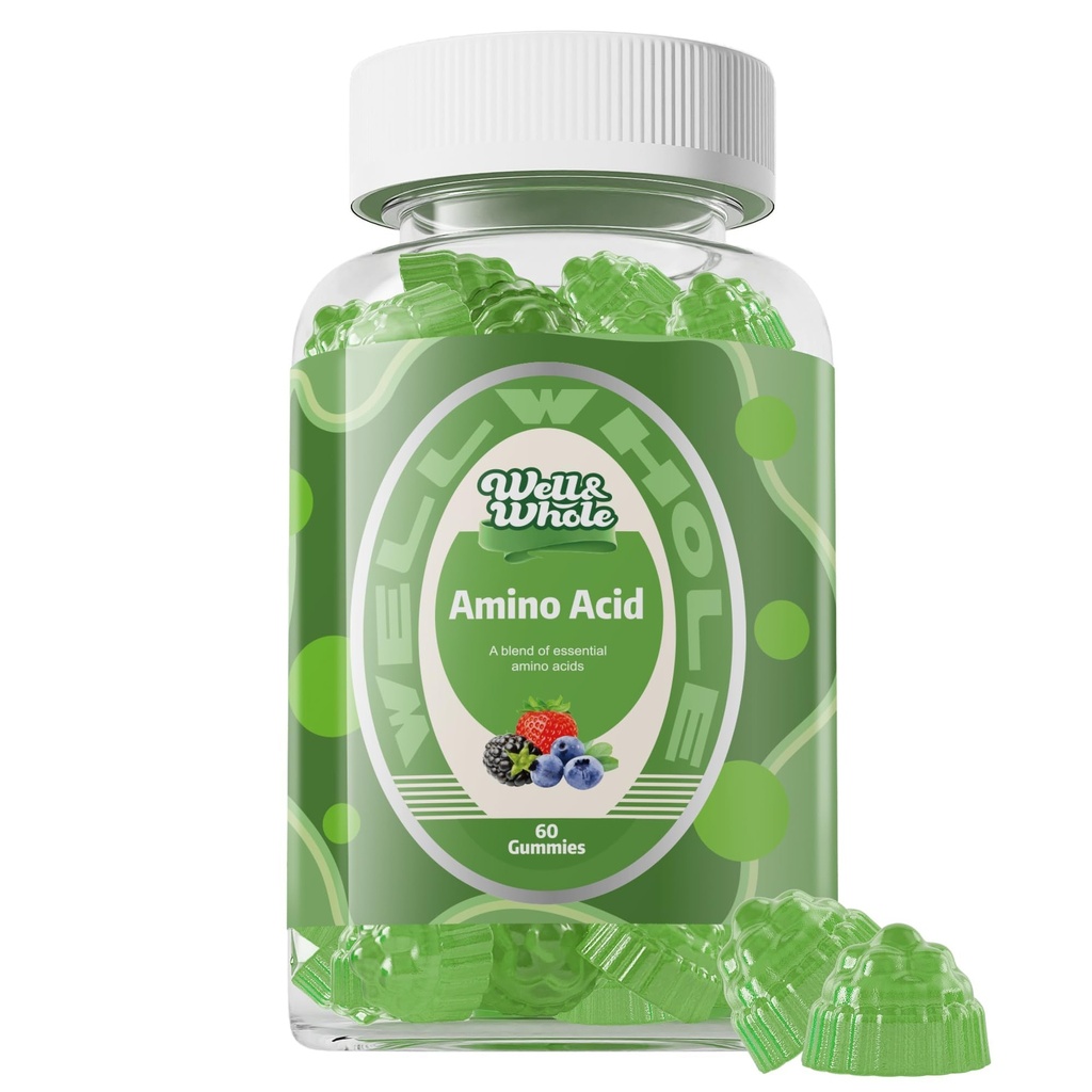 Well&Whole Essential Amino Acides Supplement Gummies – 9-en-1 EAA Gummies for Women & Men, Energy & Muscle Recovery Support – Amino Acides Supplement, Berry Mixte, 30 portions