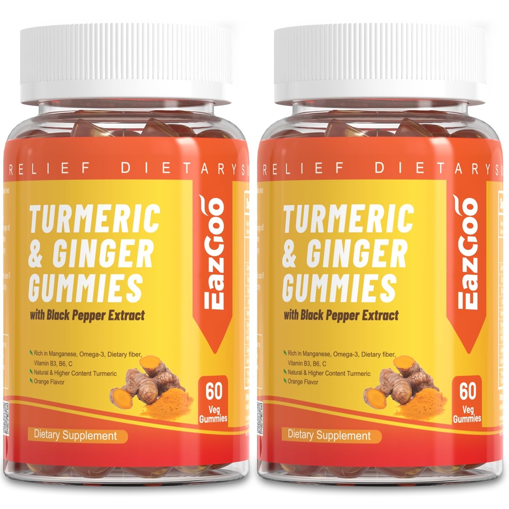 Gummies curcuma curcuma 500mg pour les adultes, avec poivre noir, racine de gingembre, vitamine C, Gummies à faible teneur en sucre, saveur orange - 120 comtes