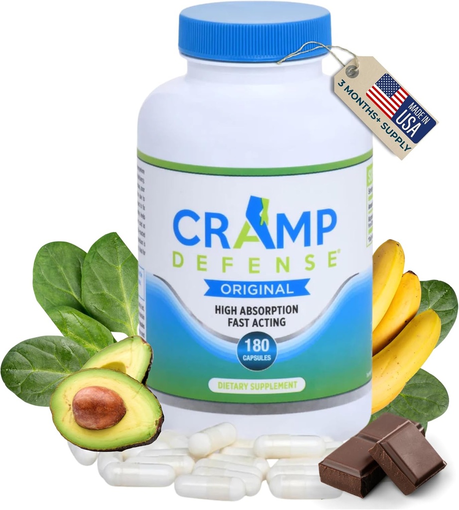 Cramp Defense® pour les crampes des jambes et les crampes musculaires (pendant la journée et la nuit.) Supplément de magnésium fabriqué aux États-Unis. 3-6 mois d'approvisionnement par bouteille. Contient Truemag® pour l'absorption maximale. 1+ millions vendus.