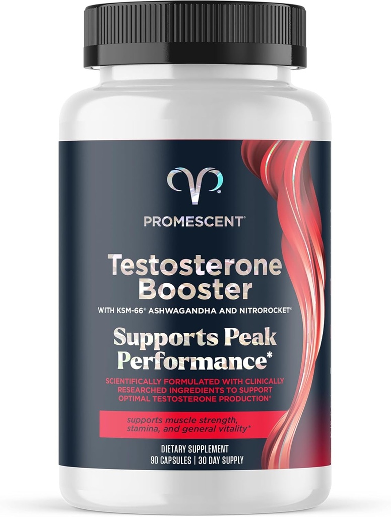 Promescent Testosterone Booster for Men Supplement w/Tongkat Ali (LongJack), KSM-66 Ashwagandha, Goat Weed, Fenugreek & Tribulus Terrestris, Supports Natural Energy, Stamina & Strength, 90 Capsules