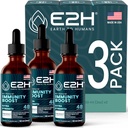 E2H Supplément avancé de défense immunitaire - All-Natural Imune Booster - Suppléments de soutien immunitaires gouttes - Contient Saint Basilic, Feuilles Papaya et Polypore à bandes rouges - Non-OGM, Vegan - (3 bouteilles)