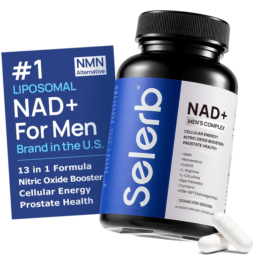 Suppléments NAD+ pour les hommes – Suppléments de santé à l'oxyde nitrique prostate pour les hommes avec resvératrol, CoQ10, L Citrulline et Lycopène pour l'anti-âge, la stamina et le soutien énergétique cellulaire 60 capsules