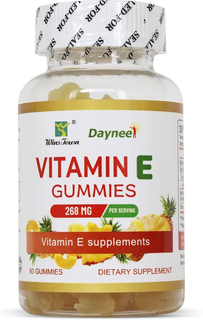 Gommies de vitamine E 268mg, Delicious, Vegan, Non-OGM, Suppléments Gommy pour adultes, Immune, Skin & Eye Support, 60 Compte