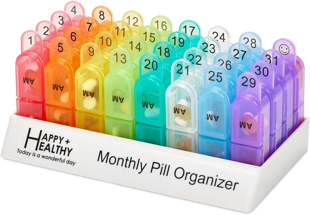 Monthly Pill Organizer 2 fois par jour, 30 jours Pill Box AM PM, matin et nuit Un mois Pill Box Organizer with Daily Removable 31 jours Pill Organizers and Organization Tray
