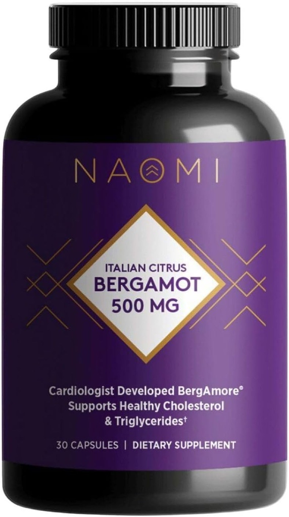 NAOMI Citrus italien Bergamot 500mg Cardiologue primé Dvlpd pour soutenir des niveaux de cholestérol et de triglycérides sains Déjà dans la gamme normale, avec 7 Polyphénols clés, Bergamot, VIT C, 30 jours d'approvisionnement