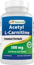 Best Naturals Acétyl L-Carnitine (ALCAR) 500mg, 120 capsules, 120 portions - Sans OGM et sans gluten, 1 gélule par portion