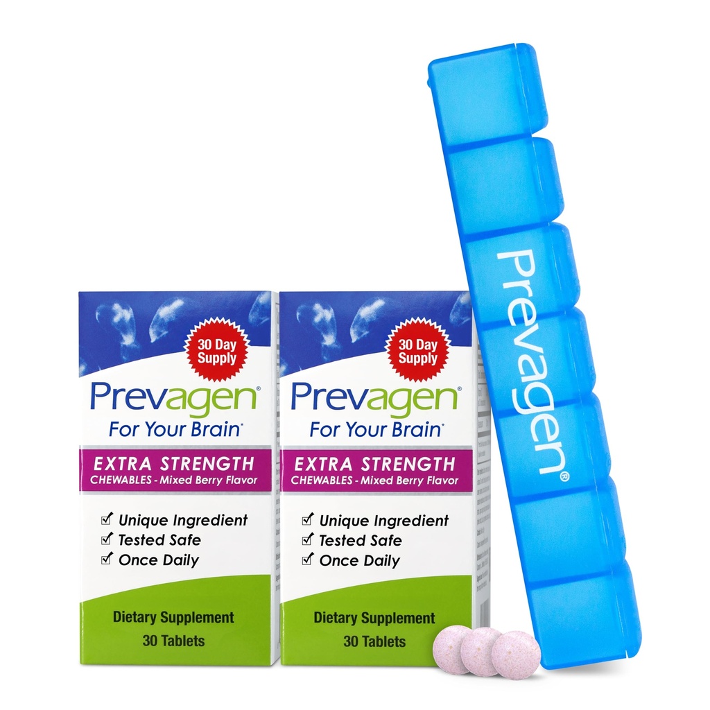 Prevagen Extra Strength Mixed Berry Chewables - 60 Tablets (2 Month Supply) | Formulated for Your Brain | 20mg of Apoaequorin Plus Vitamin D3 with 7-Day Pill Minder