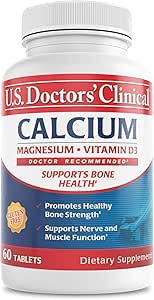 U.S. Doctors' clinique 1200mg Citrate de calcium et complexe de carbonate avec magnésium et vitamine D3 - supplément de calcium pour os, muscles et nerfs - végétalien, non-OGM - 60 comprimés - 1-Mois