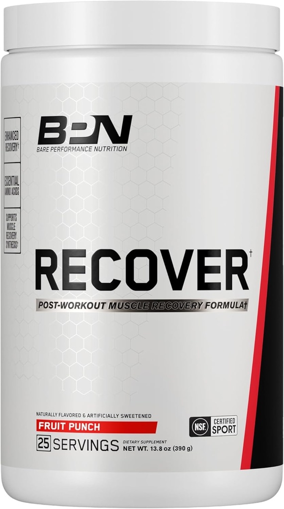 BARE PERFORMANCE NUTRITION BPN Recover Post‑Workout Enhanced Muscle Recovery Drink Mix – Essential Amino Acids with Amino9®, CherryPURE® Tart Cherry & Carnitine, 25 Servings, Fruit Punch