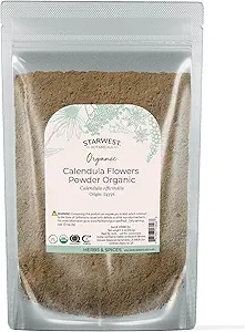 Starwest Botanicals Poudre de fleur de calendule biologique - Herbe séchée naturelle pour thé, mélanges d'herbes, et usage culinaire, sans caféine, casher certifié, non-OGM - 4 oz Pouch