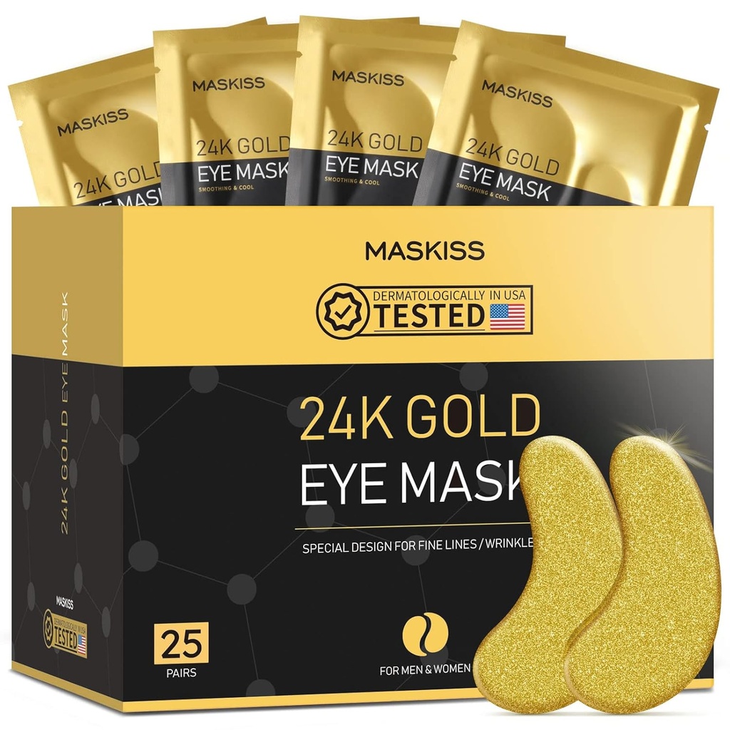 Patchs sous les yeux en or 24k (25 paires), masque pour les yeux, produits de soins de la peau collagène, Patchs pour yeux puffy, masques pour les yeux pour les cernes et les poches