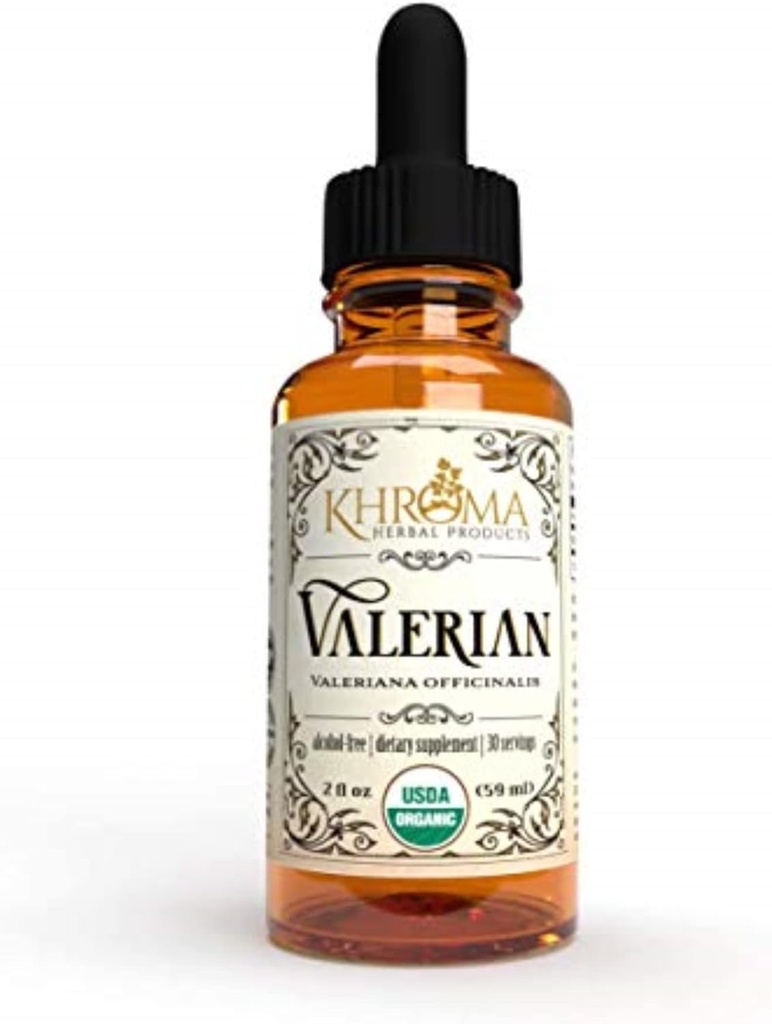 Khroma Produits à base de plantes Root valériane biologique - 2 oz Liquide dans une bouteille de verre - 30 portions de résistance maximale