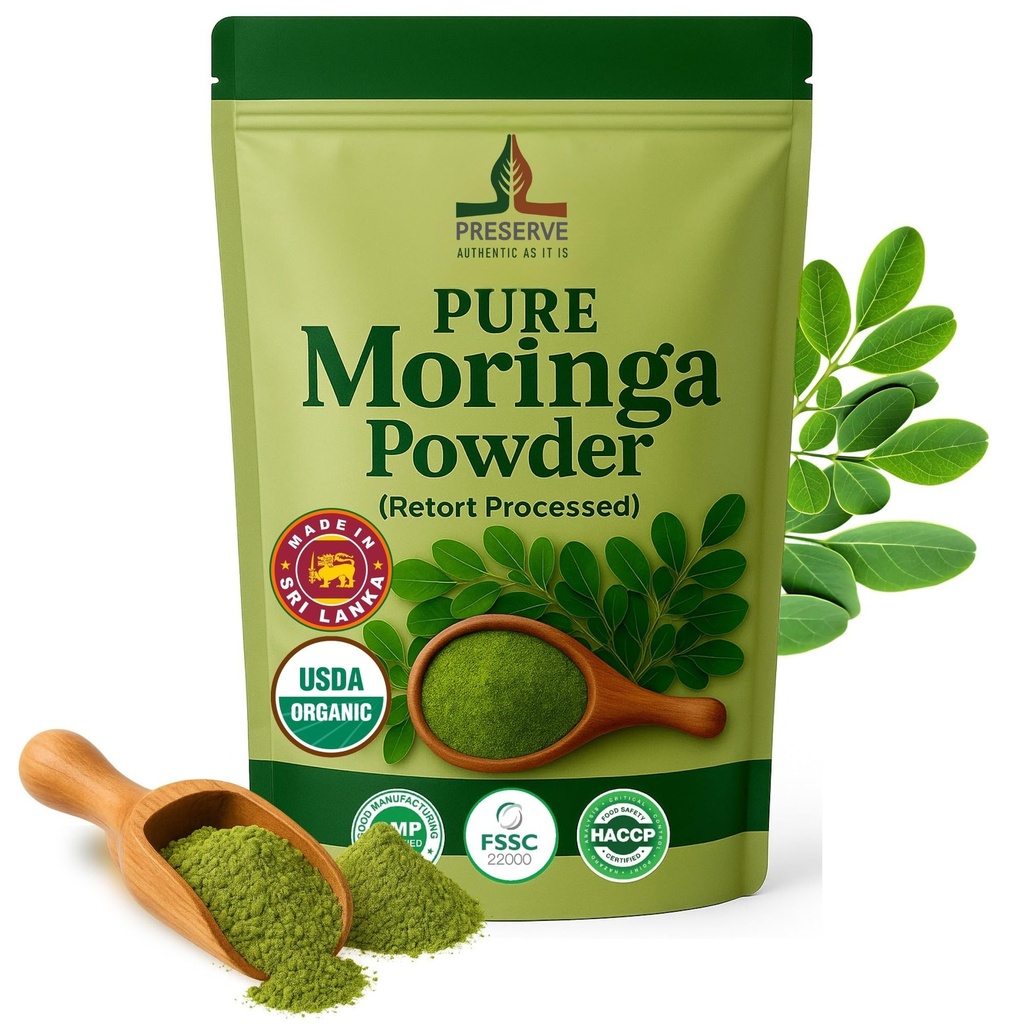 Pure Moringa Powder Retort Processed Oleifera Moringa Poudre de feuilles sans gluten et végétalien. Pure Super Green Food, 113g.