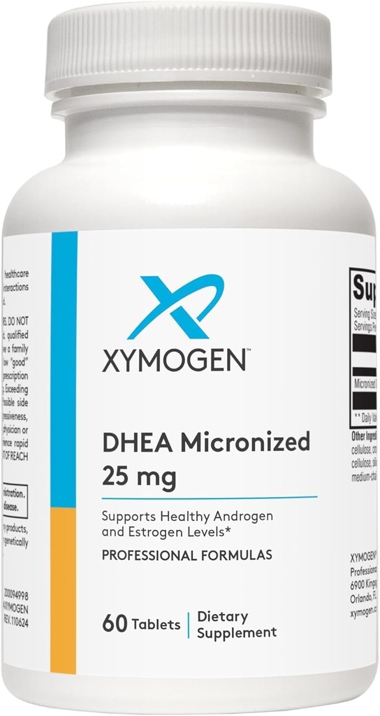 XYMOGEN DHEA 25 mg - Supplément micronisé DHEA pour les femmes et les hommes - Soutenir les niveaux d'androgènes et d'estrogènes sains et le soutien surrénal (60 comprimés)
