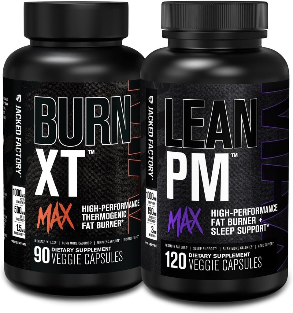 Brûlure d'usine Jacked-XT Max - Brûleur de graisse thermogénique et suppresseur d'appétit (90 capsules) et lean PM Max haute performance perte de poids, brûleur de graisse et suppresseur d'appétit (120 capsules)