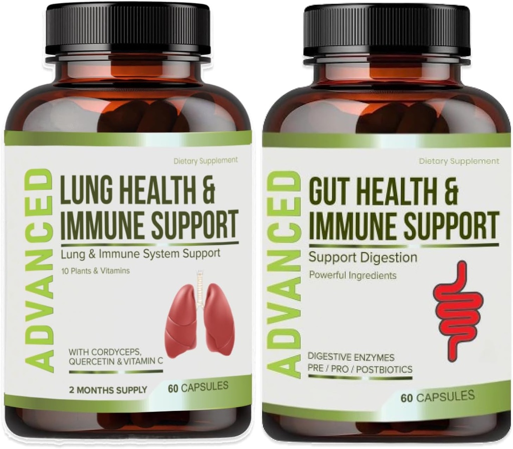 Lung Health & Immune Support Supplément - Lung Cleanse et Detox avec des vitamines d'immunité pour de meilleurs poumons, la défense immunitaire, les poumons clairs et la respiration profonde incluant Quercetin et Cordyceps. Approvisionnement en deux mois