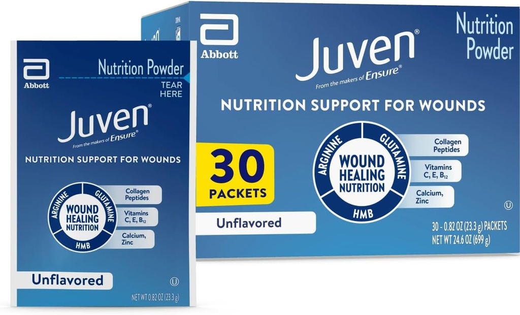 Juven Therapeutic Nutrition Drink Poudre comprenant des peptides de collagène, des acides aminés et du HMB pour le soutien à la guérison des plaies, sans saveur, 30 paquets