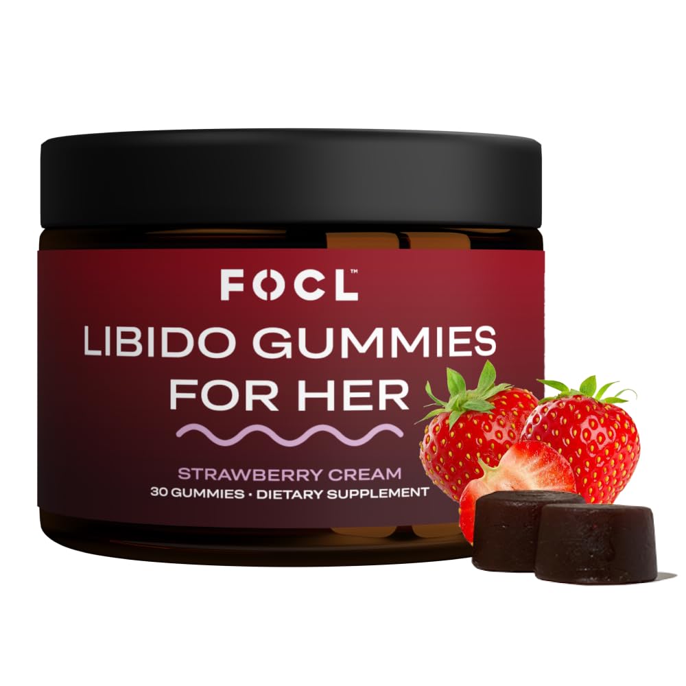 FOCL Female Libido Booster pour les femmes - stimuler le désir, l'excitation, l'énergie, aide à promouvoir l'équilibre hormonal - Horny Goat Weed, Fenugreek & Green Tea (30 Gummies Strawberry Cream)