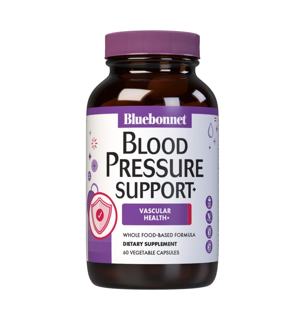 Bluebonnet Nutrition Soutien de la pression artérielle, santé vasculaire*, non OGM, végétalien, sans gluten, sans soja, sans lait - 60 capsules végétales, 30 portions