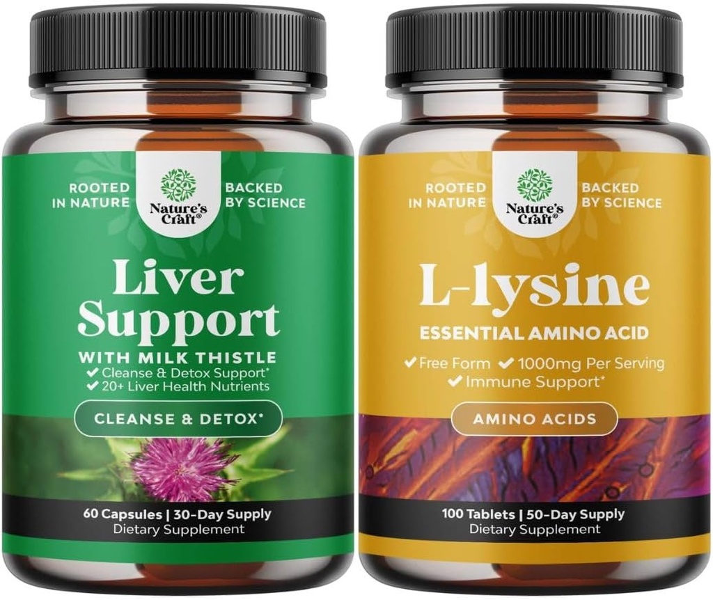 Supplément de soutien du foie de chardon de lait et L Lysine 1000mg suppléments nutritionnels - supplément du foie à base de plantes avec le chardon de lait de Silymarin - supplément des acides aminés essentiels de L-lysine