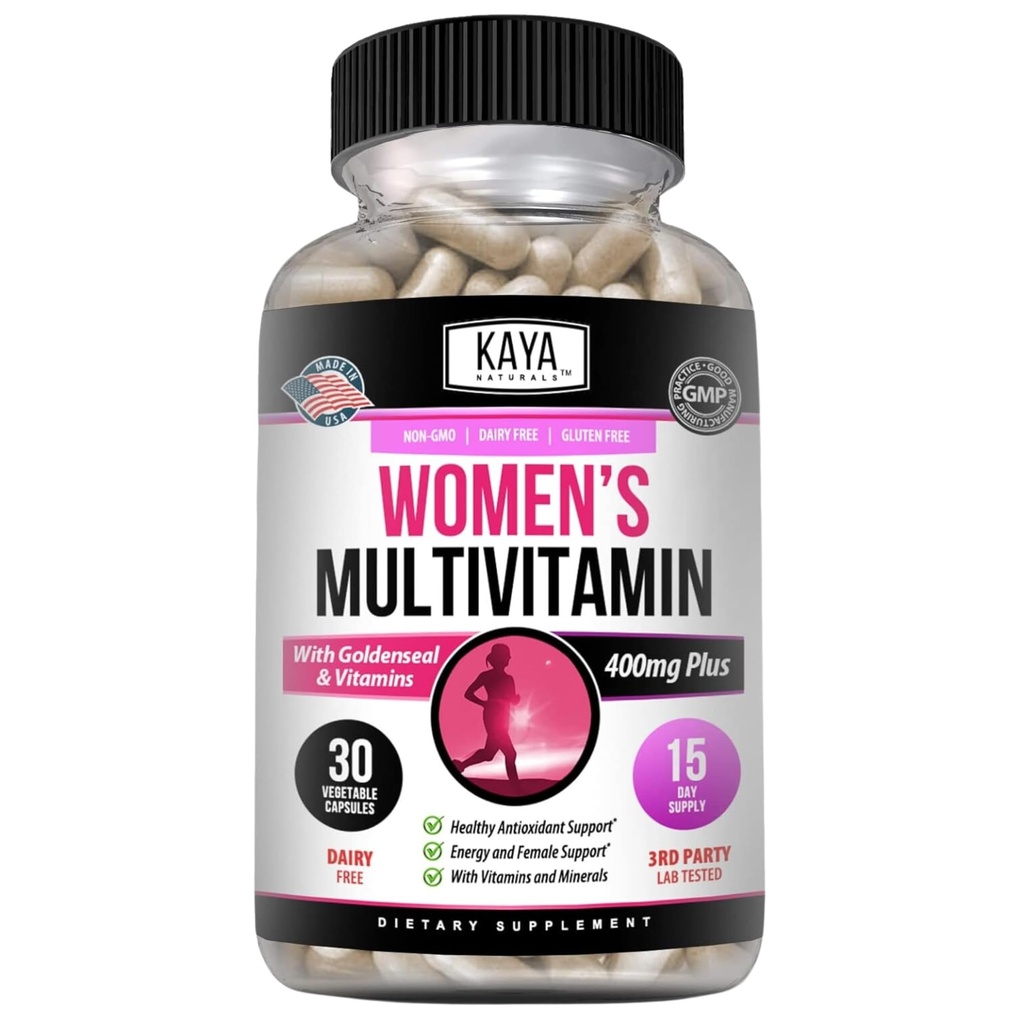 Kaya Naturals Multivitamines pour femmes, antioxydants en santé globale et immunosupport, vitamines A, D, C, E, biotine, acide folique, et multi-minéraux, énergie et métabolisme Supplément de vitamine 30 Compte