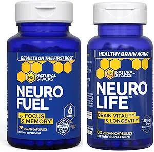 STACKS NATURAUX NeuroFuel Nootropic + NeuroLife Bundle - Supporte Focus, Memory & Cerveau Longevity* - Suppléments pour la santé cérébrale - 135 Capsules totales