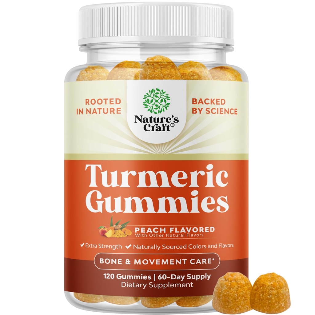 Gummies curcuma pour adultes Peach Flavor - Gummies de soutien articulaire extra-fort avec Curcumine curcuma avec extrait de poivre noir et gingembre - et Ginger Peach Vitamines pour adultes