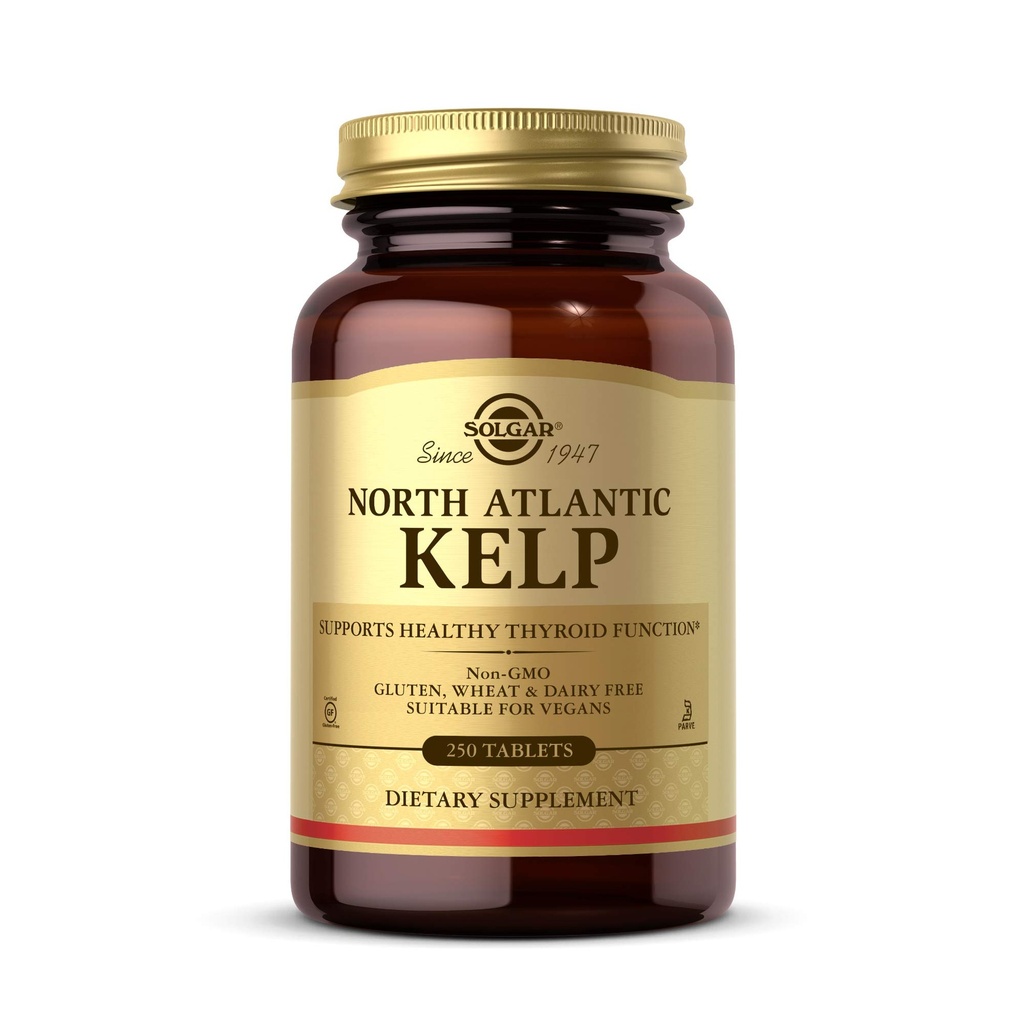 Solgar North Atlantic Kelp, 250 comprimés - Source naturelle d'iode - Soutient une fonction thyroïdienne saine - Sans gluten, sans lait, sans casher - 250 portions