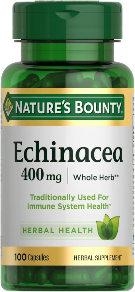 Nature's Bounty Echinacea, supplément à base de plantes, soutient la santé immunitaire, 400mg, 100 Capsules