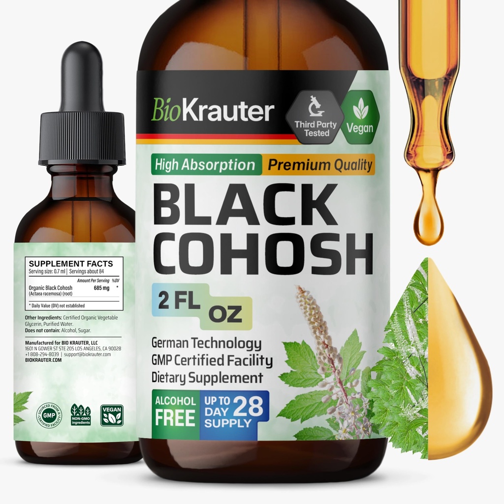 BIO KRAUTER Black Cohosh Root Tecture - Vegan Black Cohosh Suppléments Femmes Support - Sans alcool et sans sucre - 2 Fl.Oz.