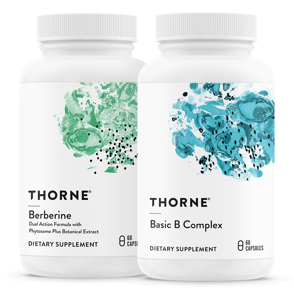 THORNE - Complexe B de base (60 gélules) et Berberine (60 gélules) - Soutient la santé cardiaque, la fonction du système immunitaire et la santé du cerveau - sans gluten, sans lait