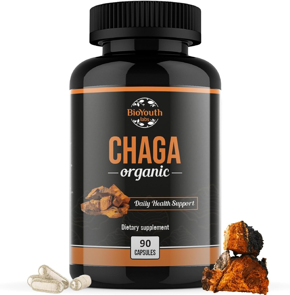 Capsules de Chaga Complément Organique (en anglais seulement) Supports Immunissance Santé et Vitalité (en anglais seulement) Support Immunissance quotidienne (en anglais seulement) Extrait de Champignon de Chaga Organique (en anglais seulement) 90 Capsules (1 mois)