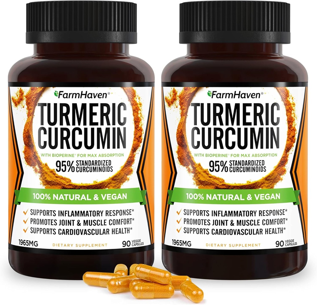 Curcumine curcumine avec Pepper noir BioPerine & 95% Curcuminoides, Absorption maximale pour le soutien des articulations, Capsules Turcuma non-OGM, Fabriqué aux États-Unis - 180 Caps Veg