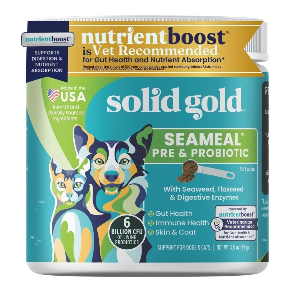 Probiotiques pour chiens et probiotiques pour la santé digestive - Supplément de multivitamines pour chiens et chats en poudre Kelp avec/prébiotiques et enzymes digestives pour la peau, le manteau et le Gut + Immune - 3,5 oz