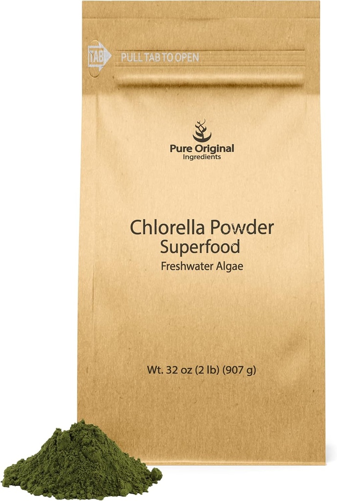INGRÉDIENTS ORIGINAUX PURE Poudre de Chlorella (2 lb) Superaliments, Algues d'eau douce, naturel