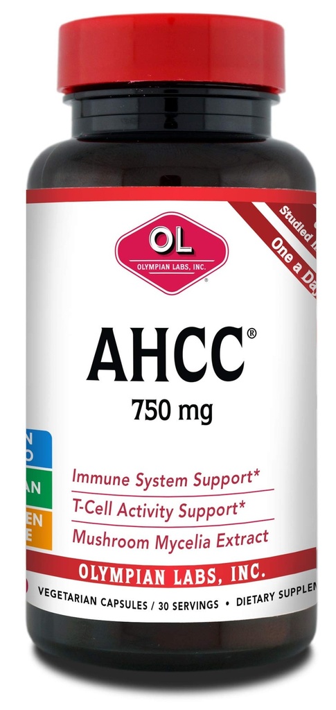 Olympians Labs Premium Supplément AHCC 750mg de AHCC par gélule – Soutient la santé immunitaire, la fonction hépatique et l'activité des cellules tueuses naturelles- 30 capsules