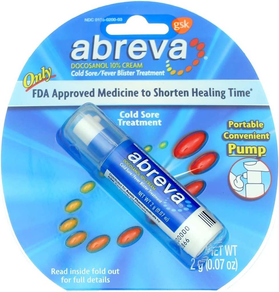 Abreva 2grm Taille de la pompe 1ct Abreva Traitement des plaies froides